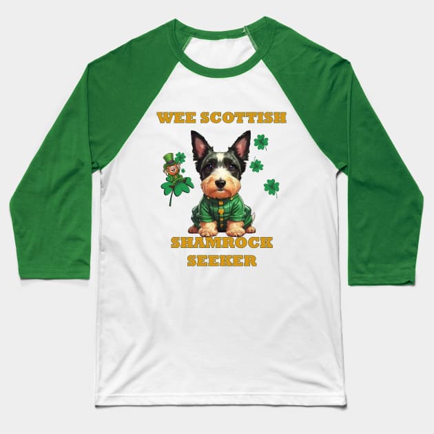 Wee Scottish Shamrock Seeker Funny Scottie Dog Baseball T-Shirt by tamdevo1